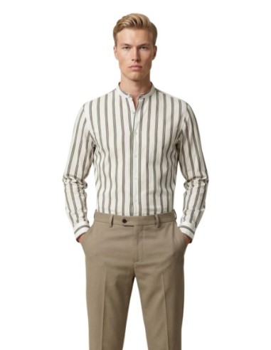 Gianni Lupo Chemise homme blanche rayée col Mao
