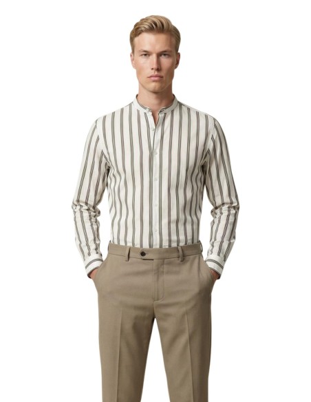 Gianni Lupo Chemise homme blanche rayée col Mao