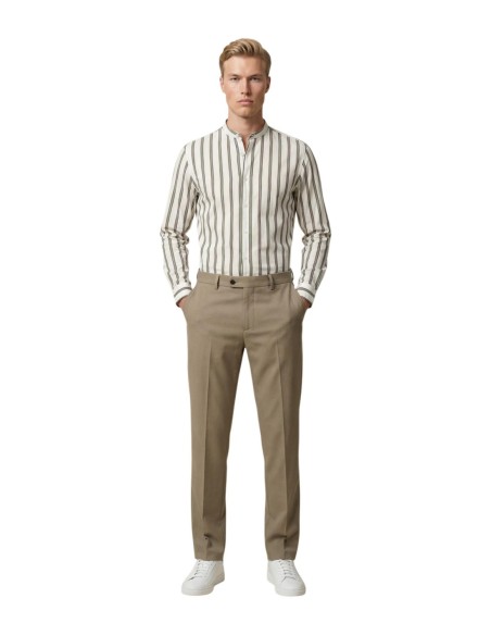 Gianni Lupo Chemise homme blanche rayée col Mao