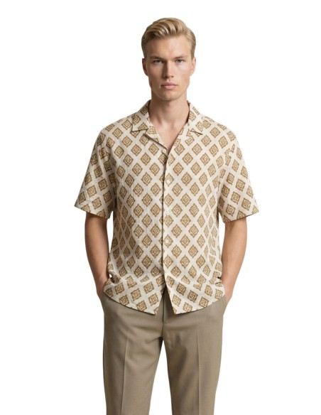 Gianni Lupo Chemise homme beige géométrique