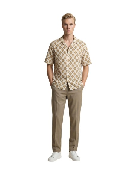 Gianni Lupo Chemise homme beige géométrique