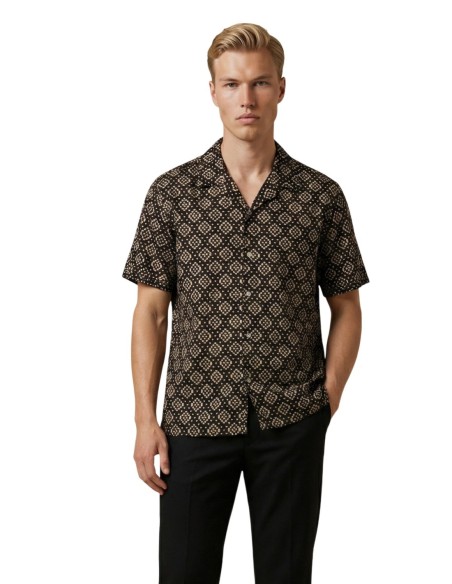 Gianni Lupo Chemise homme noire géométrique coton