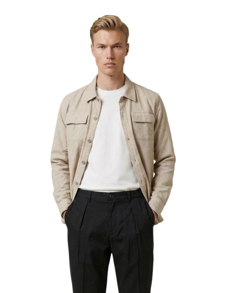 Gianni Lupo Chemise homme beige géométrique manches longues