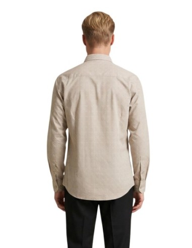 Gianni Lupo Chemise homme beige géométrique manches longues