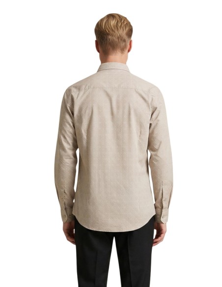 Gianni Lupo Chemise homme beige géométrique manches longues