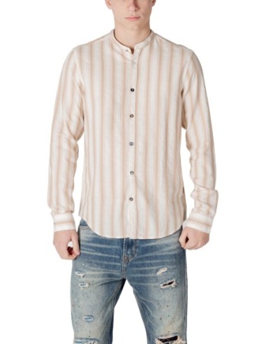 Gianni Lupo Chemise homme beige rayée col Mao