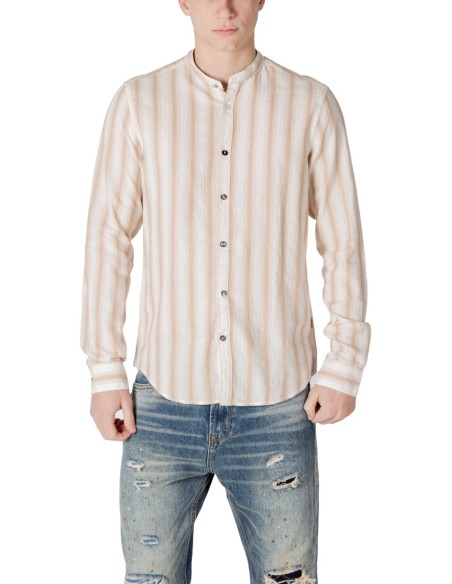 Gianni Lupo Chemise homme beige rayée col Mao