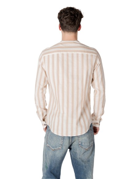 Gianni Lupo Chemise homme beige rayée col Mao