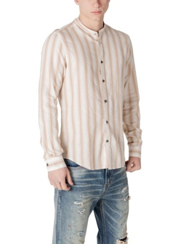 Gianni Lupo Chemise homme beige rayée col Mao