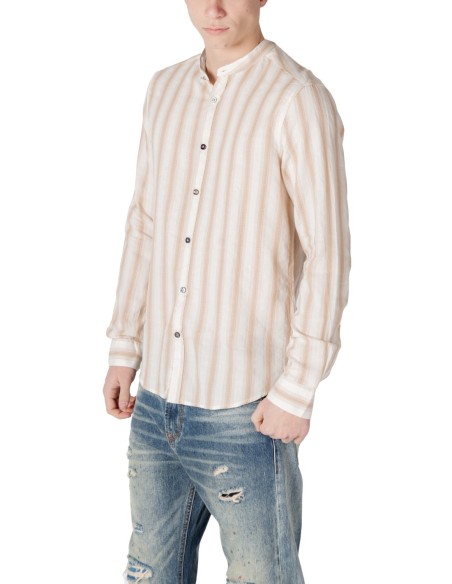 Gianni Lupo Chemise homme beige rayée col Mao