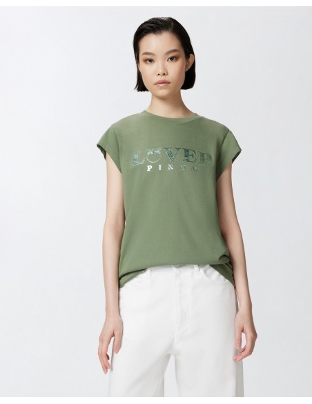 Pinko T‑shirt femme vert imprimé