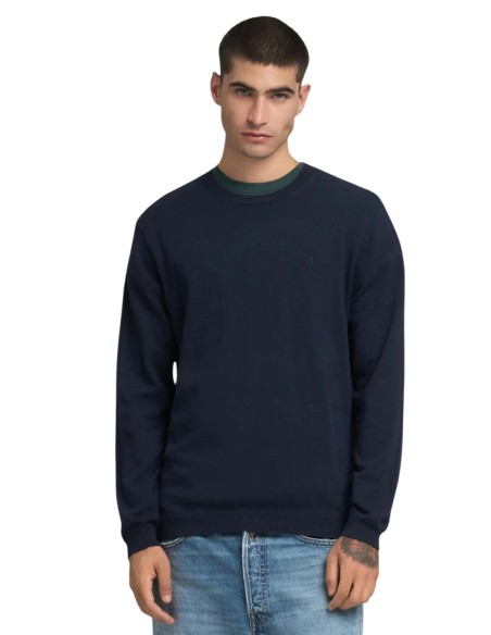 Replay Pull homme bleu coton