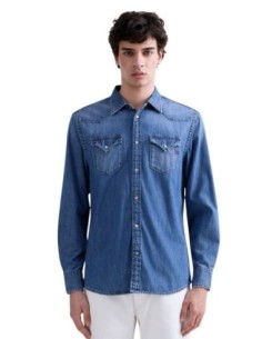 Replay Chemise homme bleu azur coton