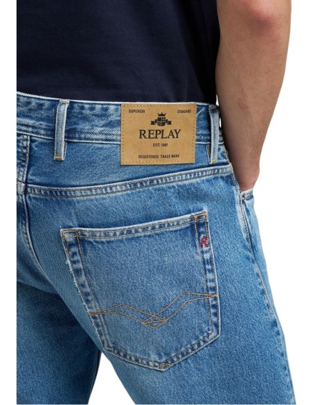 Replay Jean homme bleu azur coton