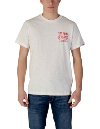 Replay T-shirt homme beige imprimé