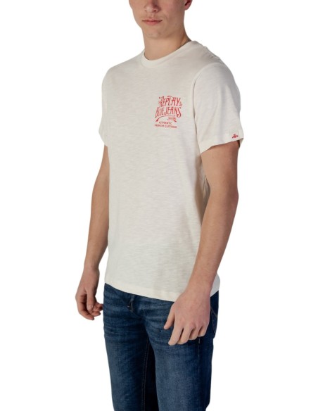 Replay T-shirt homme beige imprimé