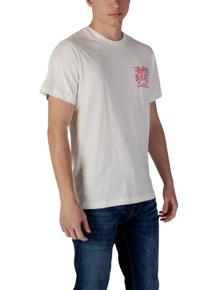 Replay T-shirt homme beige imprimé