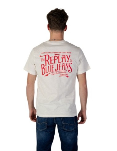 Replay T-shirt homme beige imprimé