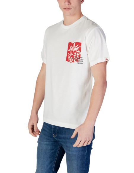 Replay T-shirt homme blanc imprimé