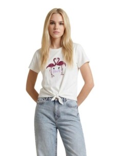 Only T-shirt femme beige imprimé