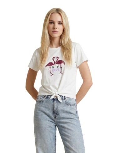 Only T-shirt femme beige imprimé