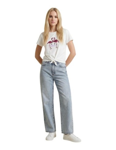 Only T-shirt femme beige imprimé