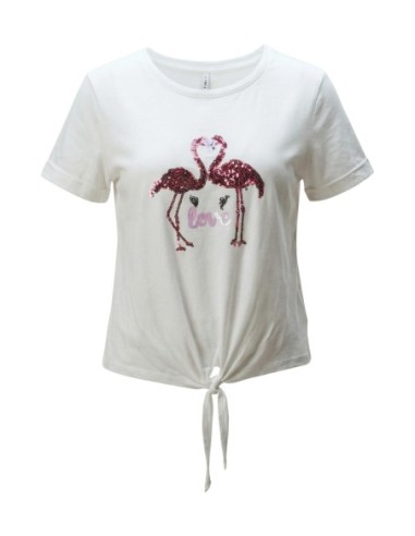 Only T-shirt femme beige imprimé