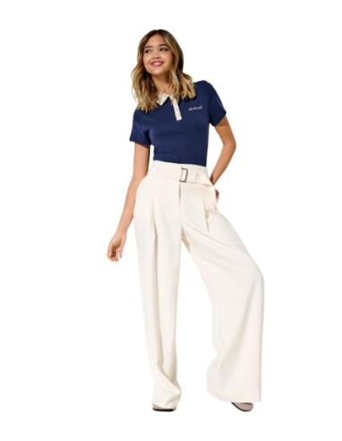 Only Pantalon femme beige ceinturé