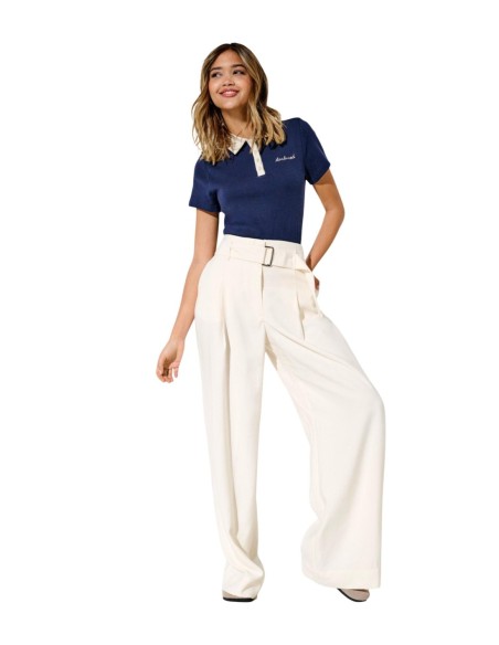 Only Pantalon femme beige ceinturé