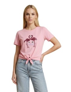 Only T-shirt femme rose paillettes