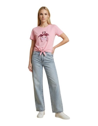 Only T-shirt femme rose paillettes