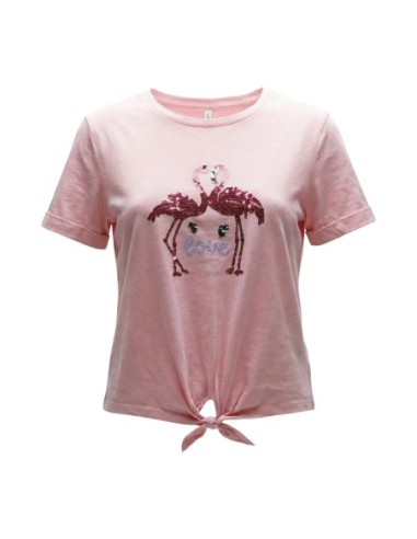 Only T-shirt femme rose paillettes