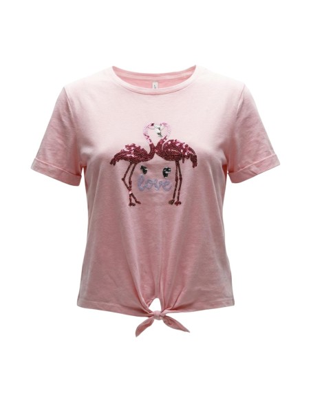 Only T-shirt femme rose paillettes