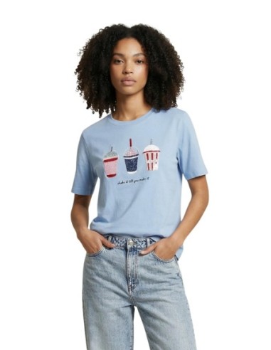 Only T-shirt femme bleu azur coton bio