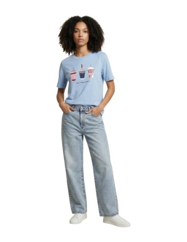 Only T-shirt femme bleu azur coton bio