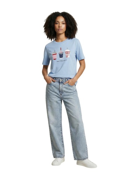 Only T-shirt femme bleu azur coton bio