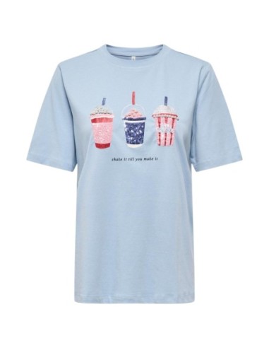 Only T-shirt femme bleu azur coton bio