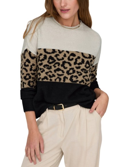 Only Pull femme léopard beige
