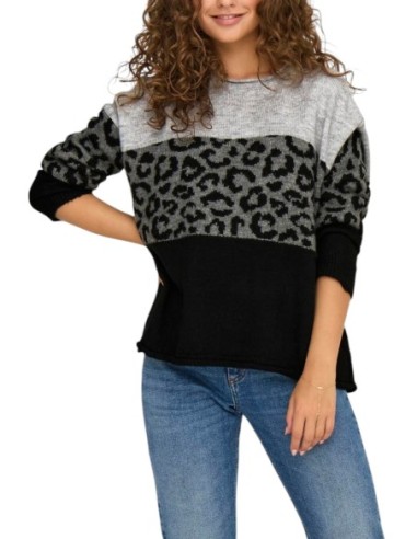Only Pull femme léopard gris