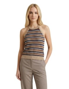 Artigli Gilet femme beige rayé