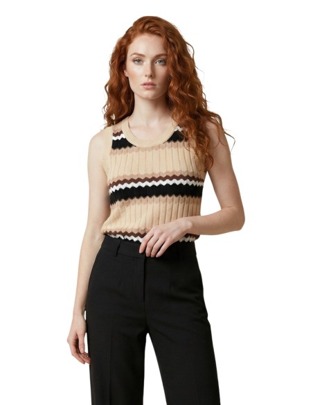 Artigli Top femme beige rayé