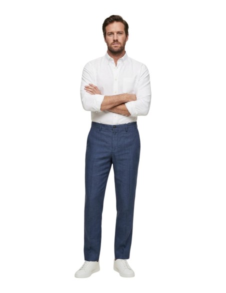 Borghese Pantalon homme bleu lin