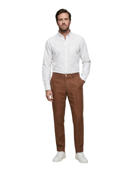 Borghese Pantalon homme marron lin