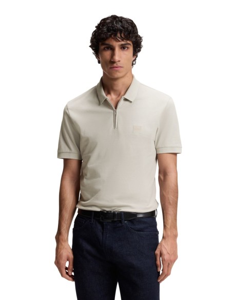 BOSS Polo homme gris zippé