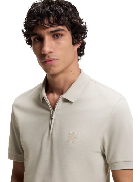 BOSS Polo homme gris zippé