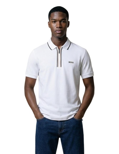 BOSS Polo homme blanc zippé