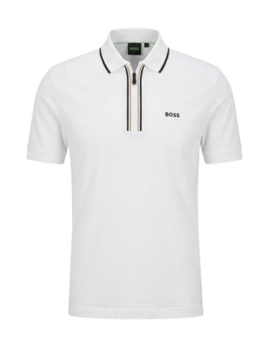 BOSS Polo homme blanc zippé