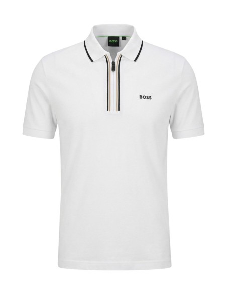 BOSS Polo homme blanc zippé