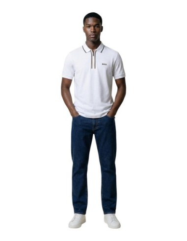 BOSS Polo homme blanc zippé