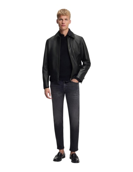 BOSS Veste homme cuir noire